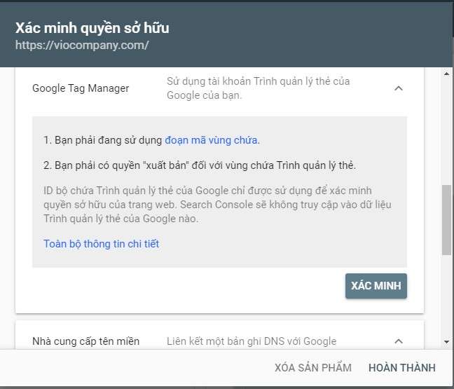 xác minh bằng google tag manager