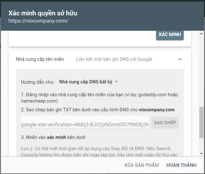xác minh bằng nhà cung cấp tên miền