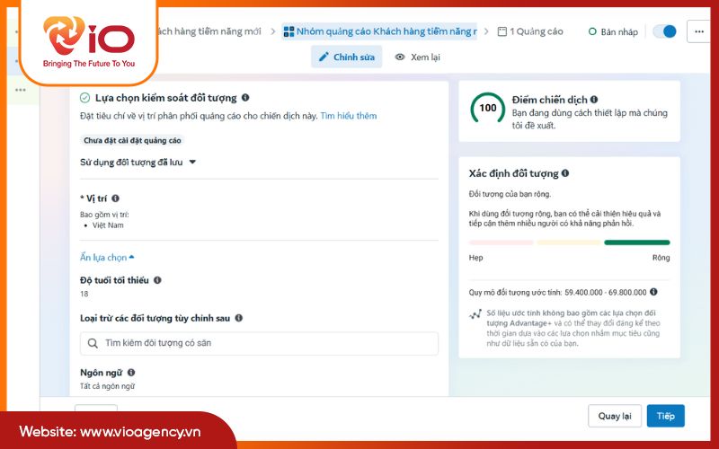 Thiết lập nhóm quảng cáo targeting & vị trí