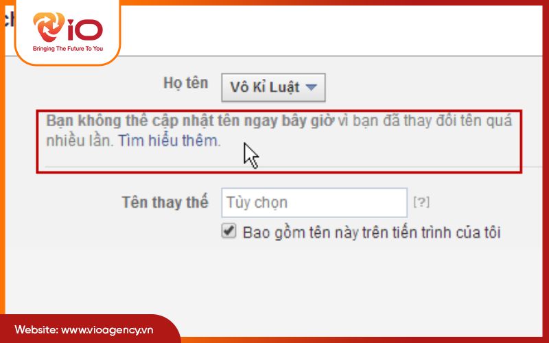 Bị giới hạn đổi tên hoặc báo lỗi quá nhiều lần