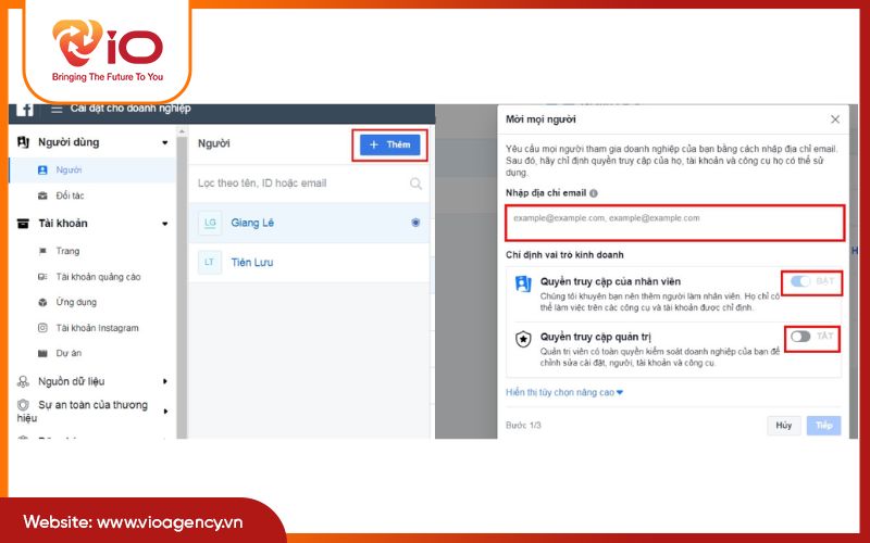 Thêm người dùng vào tài khoản doanh nghiệp