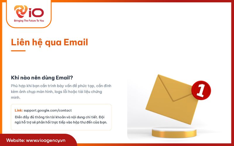 Liên hệ Google qua Email hỗ trợ