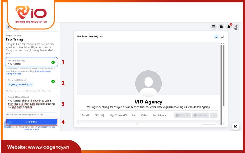Điền thông tin fanpage Facebook