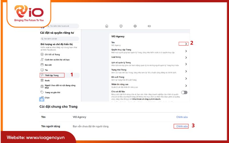 Cách đổi username cho fanpage 