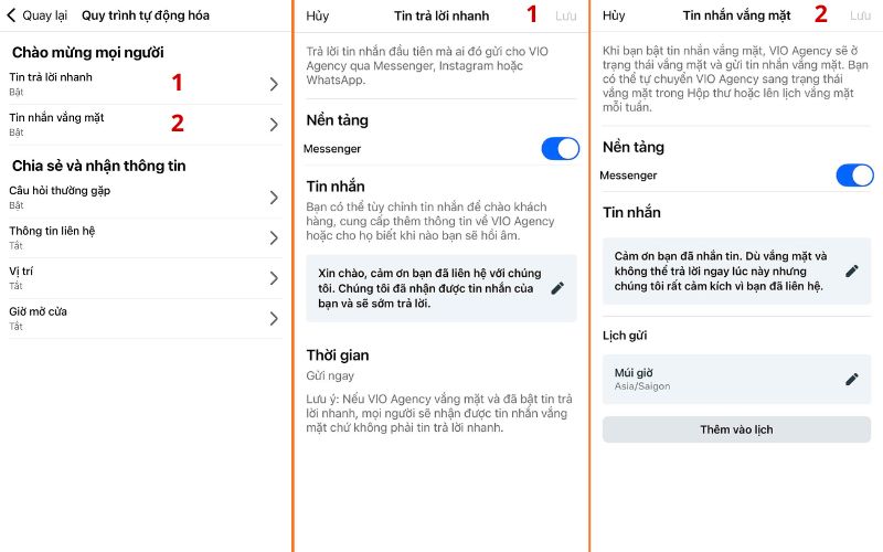 Thiết lập kịch bản tin nhắn tự động
