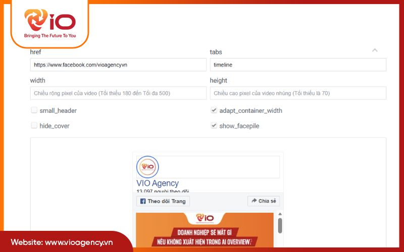 Thiết lập thông tin khi chèn fanpage vào wordpress